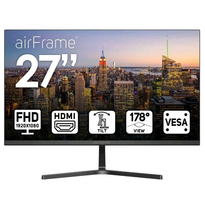 27" FHD Monitor, 1920x1080, 75hz, VESA, Tilt, HDMI/VGA, Slim Bezel