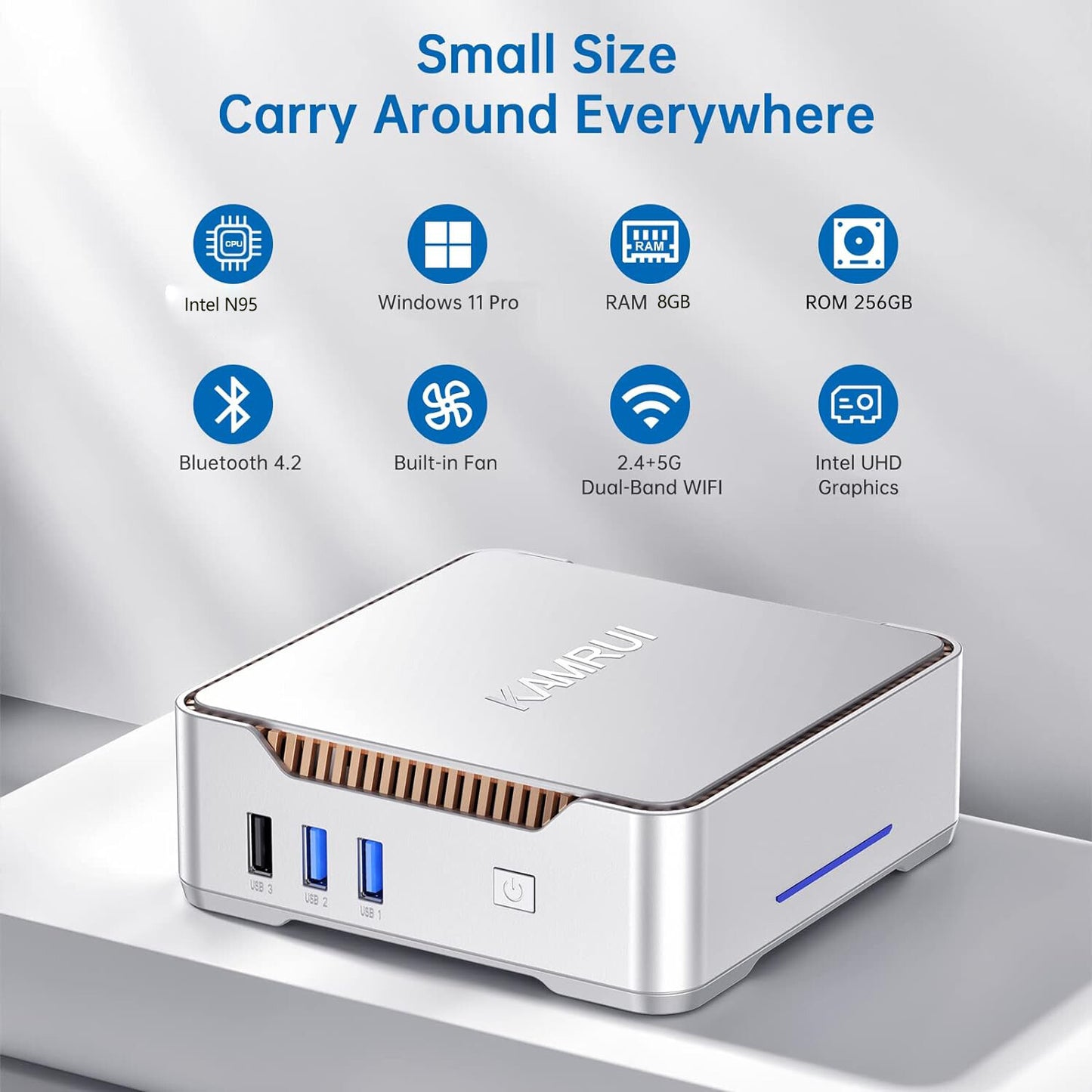 Intel N95 4K Mini PC 8GB DDR4 256GB SSD 2.4G/5G WiFI 5 BT 4.2 Windows 11 PRO