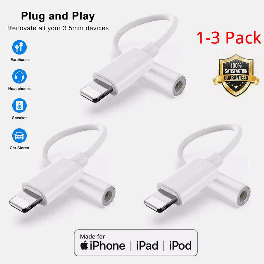 1-3PCS For iPhone Headphone Adapter Jack 8Pin to 3.5mm Aux Cord Dongle Converter