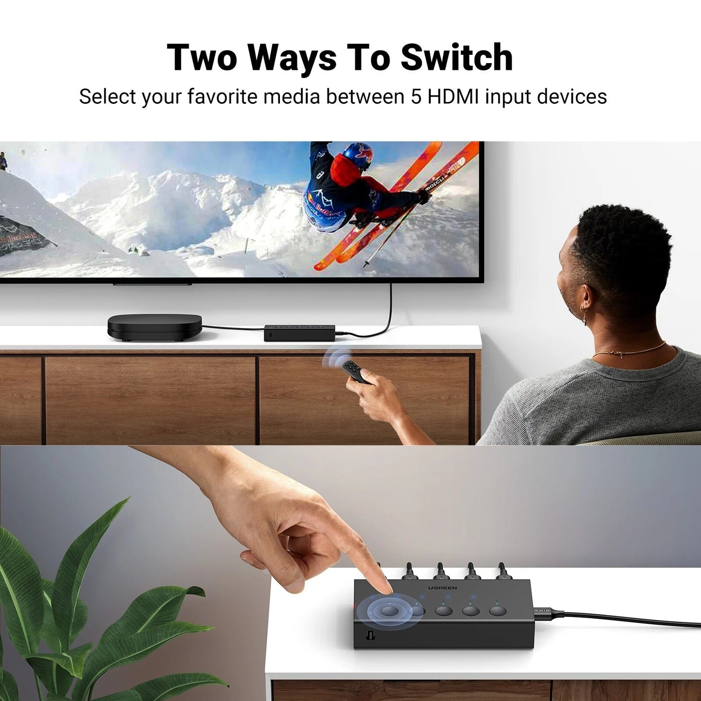UGREEN HDMI Switch 5 in 1 Out 4K@60Hz Splitter with Remote 3D CEC HDR HDCP2.2 PS
