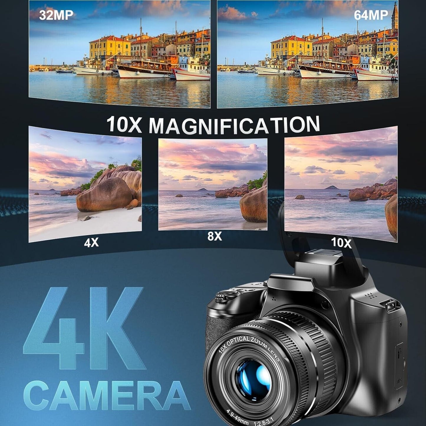 Digital Camera 64MP 4K Video 40X Zoom Lens WiFi Vlogging Camera for Photography