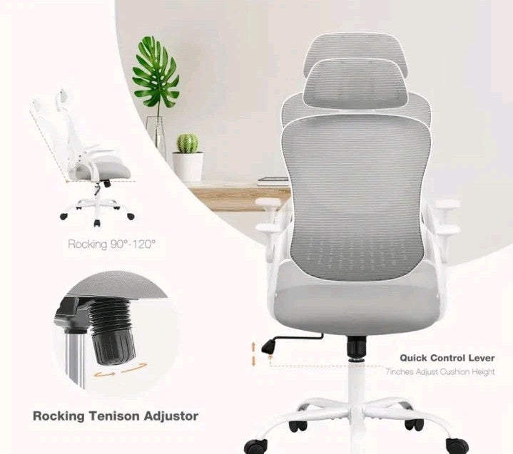 Ergonomic Office Chair, High Back Desk Chair with Flip-up Armrest
