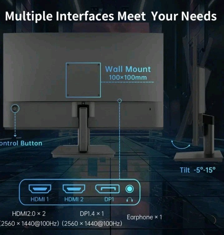 KTC 24 Inch QHD 100Hz Computer Monitor IPS 2K, 1300:1 Contrast