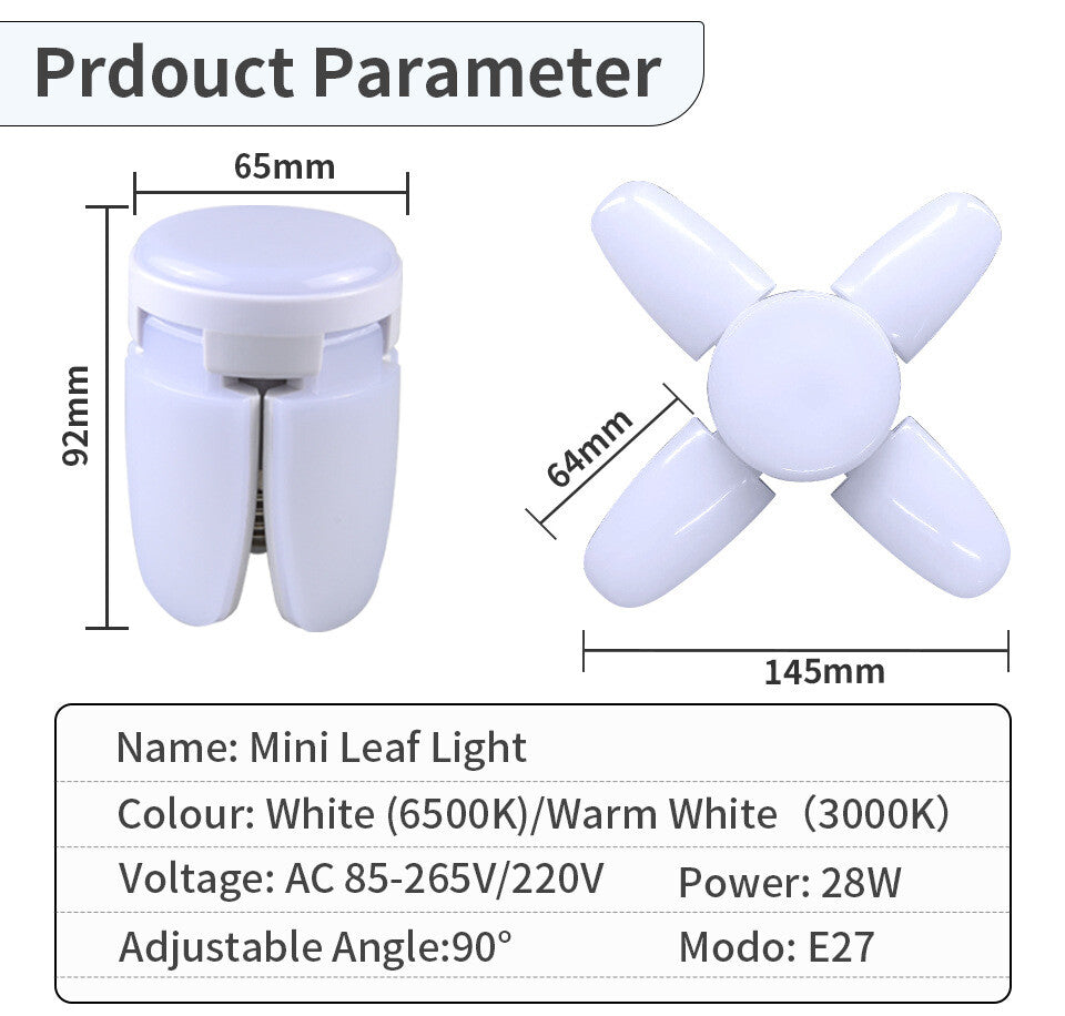E27 LED Bulb Fan Blade Lamp Foldable For Home Shop Garage Ceiling Fixture Lights