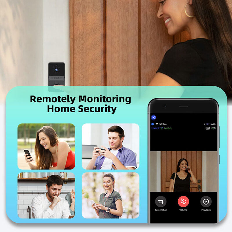 Smart Wireless WiFi Video Doorbell Intercom Video HD Camera Door Bell Security