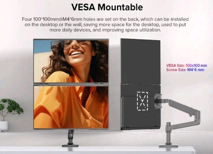 UPERFECT 18.5 Inch 100hz Stacked Monitor Dual Screen Folding Display 1080P