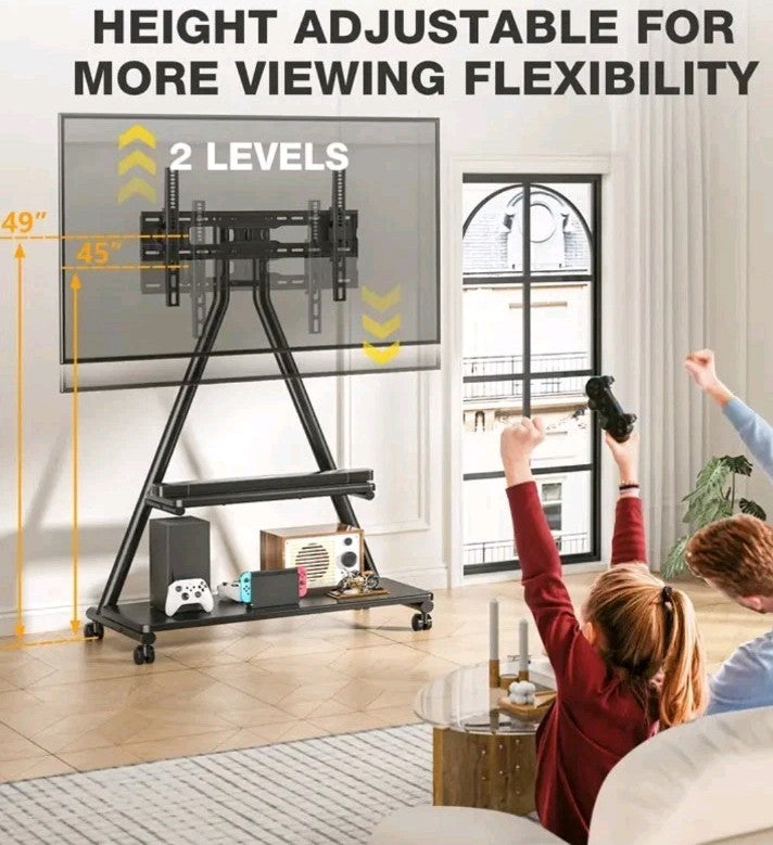 Rolling TV Stand for 43-80" TVs up to 150lbs, Portable Stand on Wheels with E...