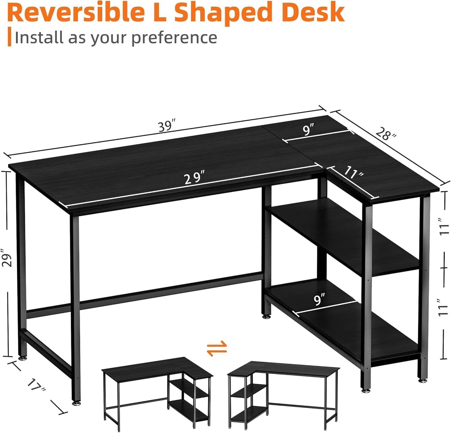 L Shaped Desk Computer Desk with Shelf Gaming Desk Corner Tabale39" Home Office