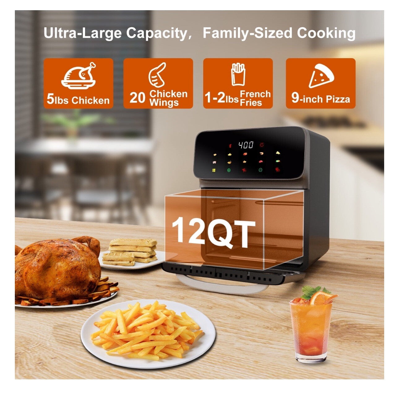 Evo Chef Air Fryer 12QT Convection Oven 10-in-1 Multi Function & Touchscreen