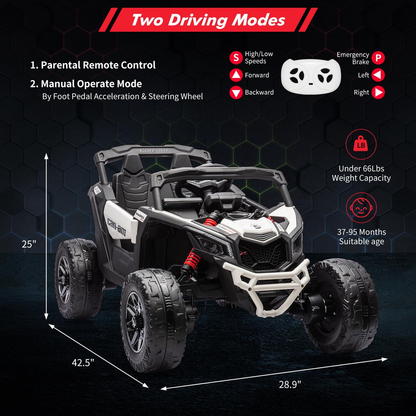 Can-Am Licensed 12V Ride on UTV Car for Kids Electric Fun Toys 4WD Off-Road Quad