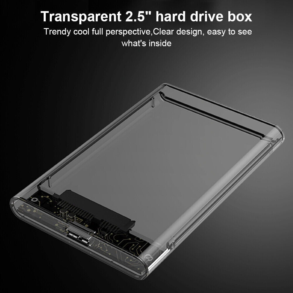 Drive Hard 3.0 Case 2.5" SSD External Clear HDD Enclosure Laptop SATA Tool-Free