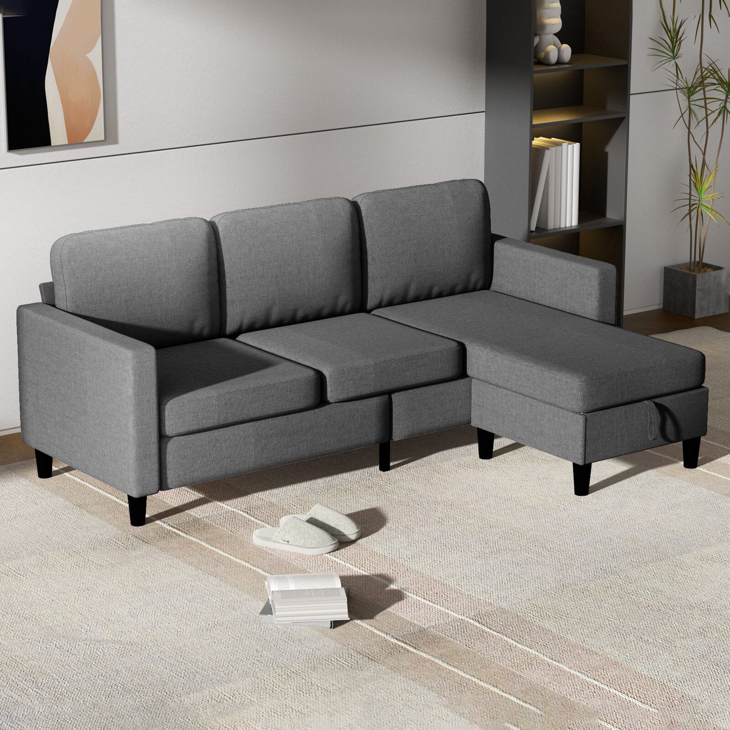 Small Sectional Sofa with Storage Ottoman,3 Seater L Shaped Sofa for Living Room