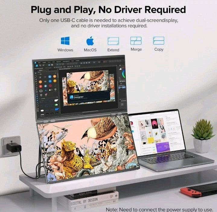 UPERFECT 18.5 Inch 100hz Stacked Monitor Dual Screen Folding Display 1080P