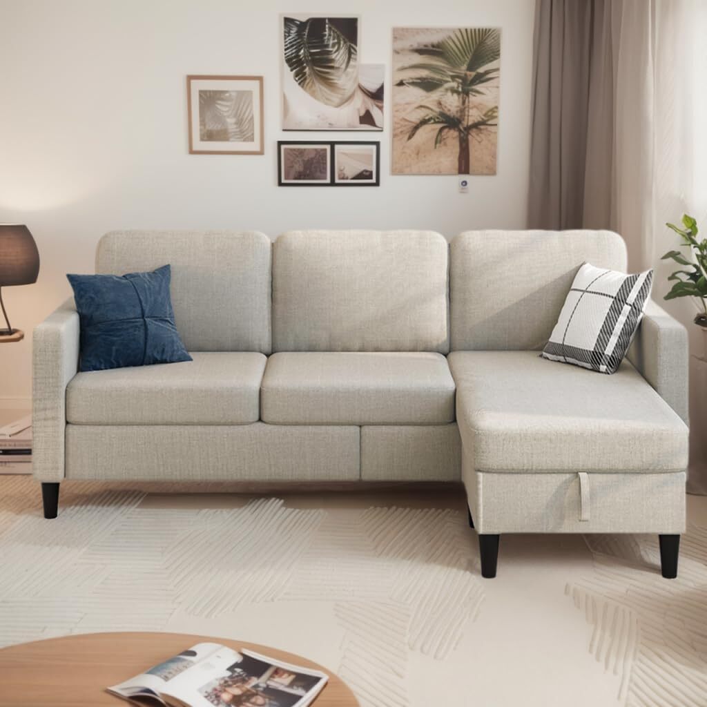 Small Sectional Sofa with Storage Ottoman,3 Seater L Shaped Sofa for Living Room