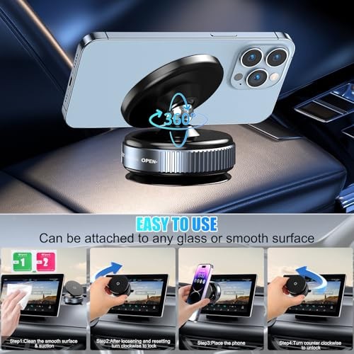 Upgraded Vacuum Magnetic Suction Phone Mount,360°Adjustable Magnetic Suction