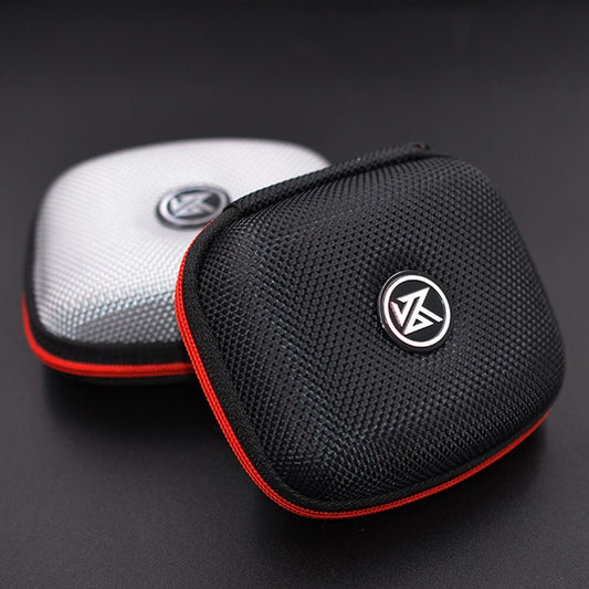 Portable Square Earphone Case Box with Mesh Pocket Headset Storage Black