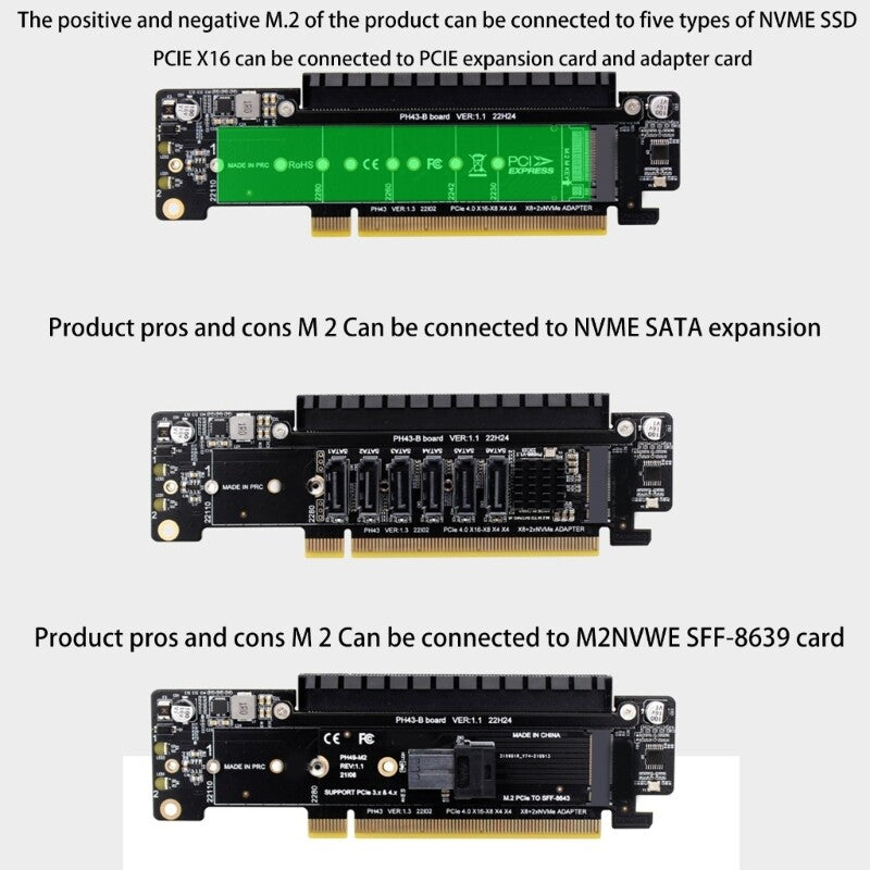 PCIE 4.0 X16 to X8+X4+X4 Splitter Adapter PCIe to 2x M.2 NVME SSD Expansion Card