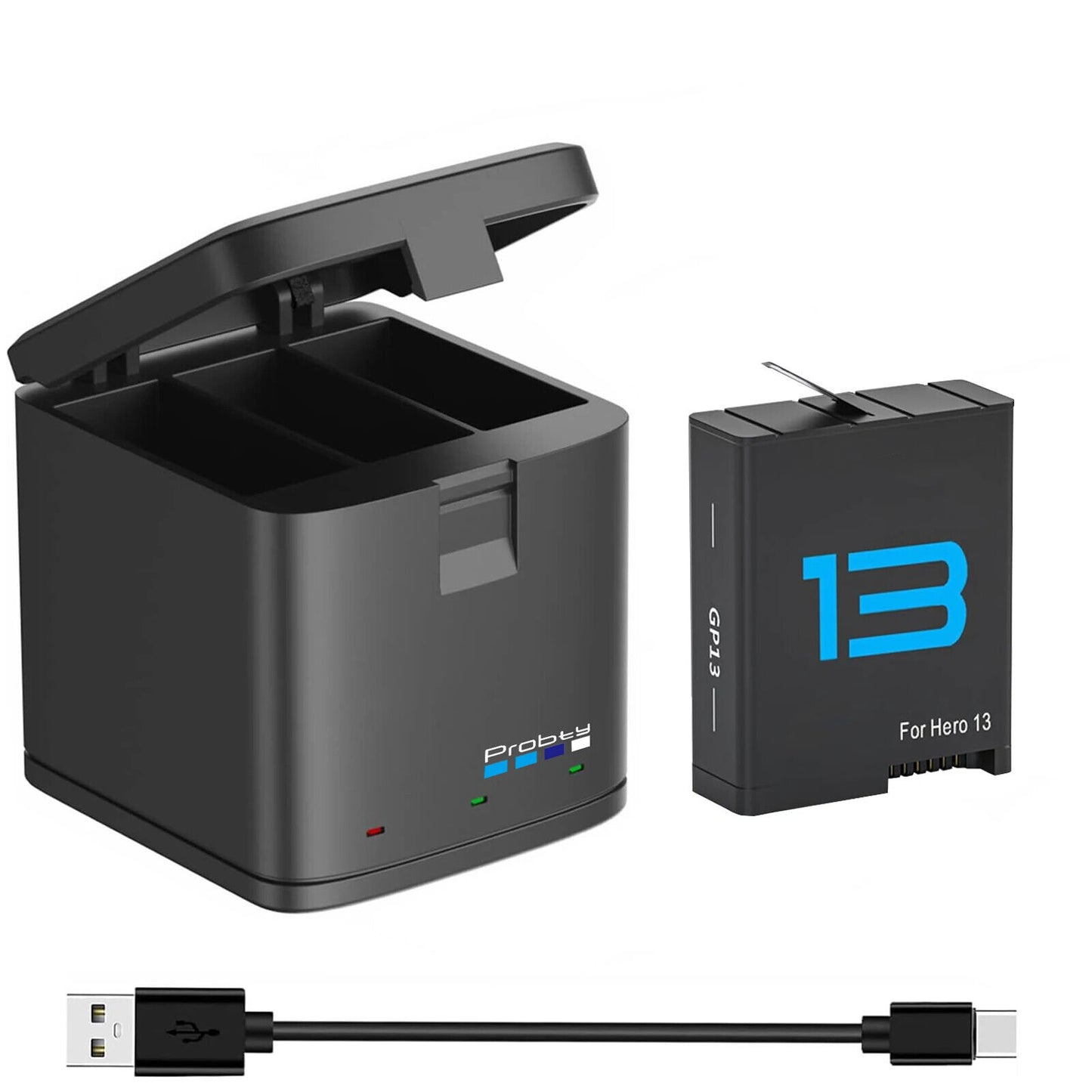 2280mAh for GoPro Hero 13 Battery+3-Slots Box Charger Black Camera Accessories