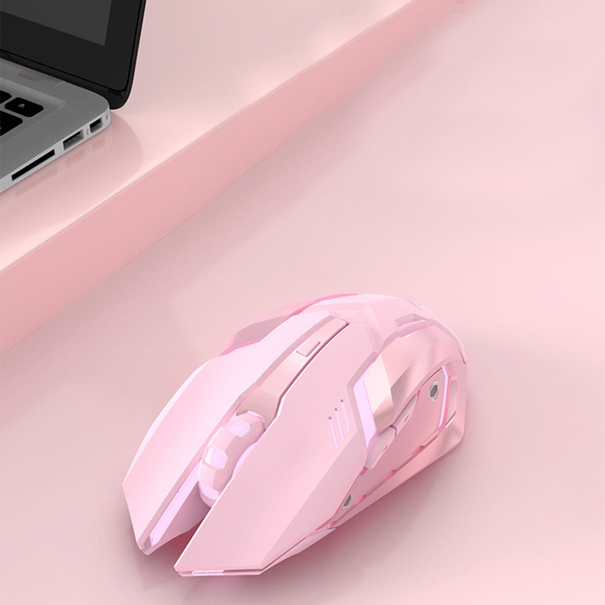 Pink Girl Wireless Mouse LED Braided Cable Adjustable 1600DPI for PC Laptop