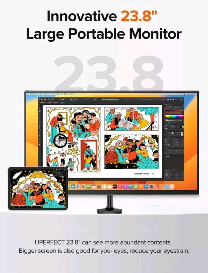 Used UPERFECT 23.8" Portable Monitor 100Hz Larger Screen 1080P FHD For Computer