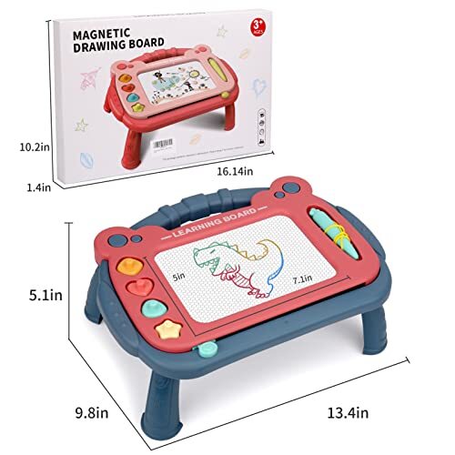 Magnetic Drawing Board for Toddlers 1-3, Color Erasable Doodle Writing Blue