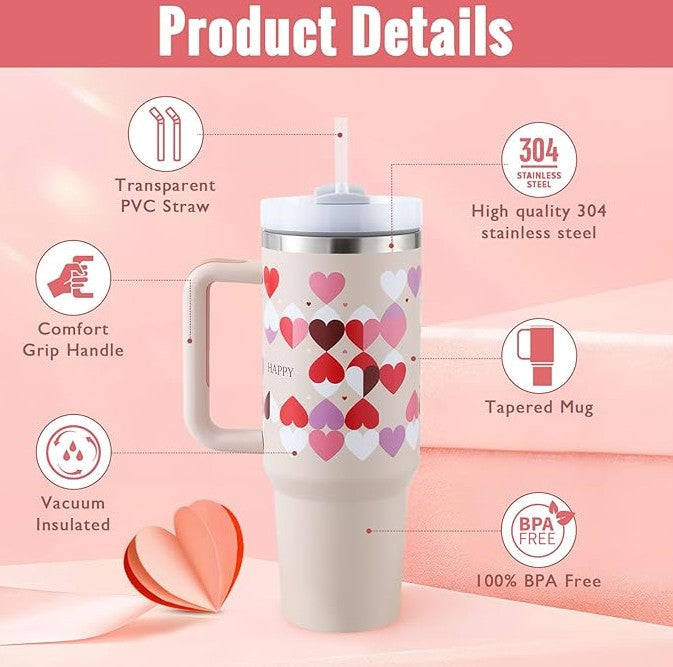 40 Oz Tumbler With Handle Straw Insulated, Stainless Steel Spill Proof Vacuum Co