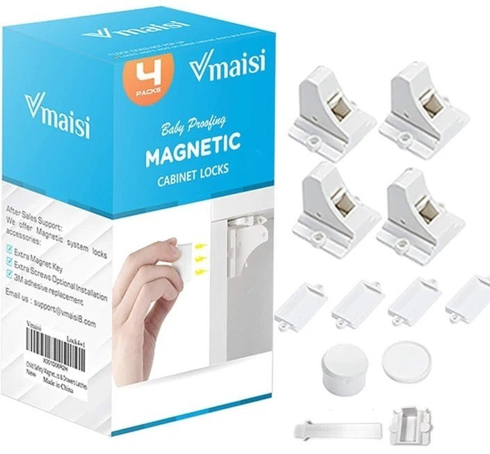 Child Safety Magnetic Cabinet Locks - vmaisi 4 Pack Adhesive Baby Proofing