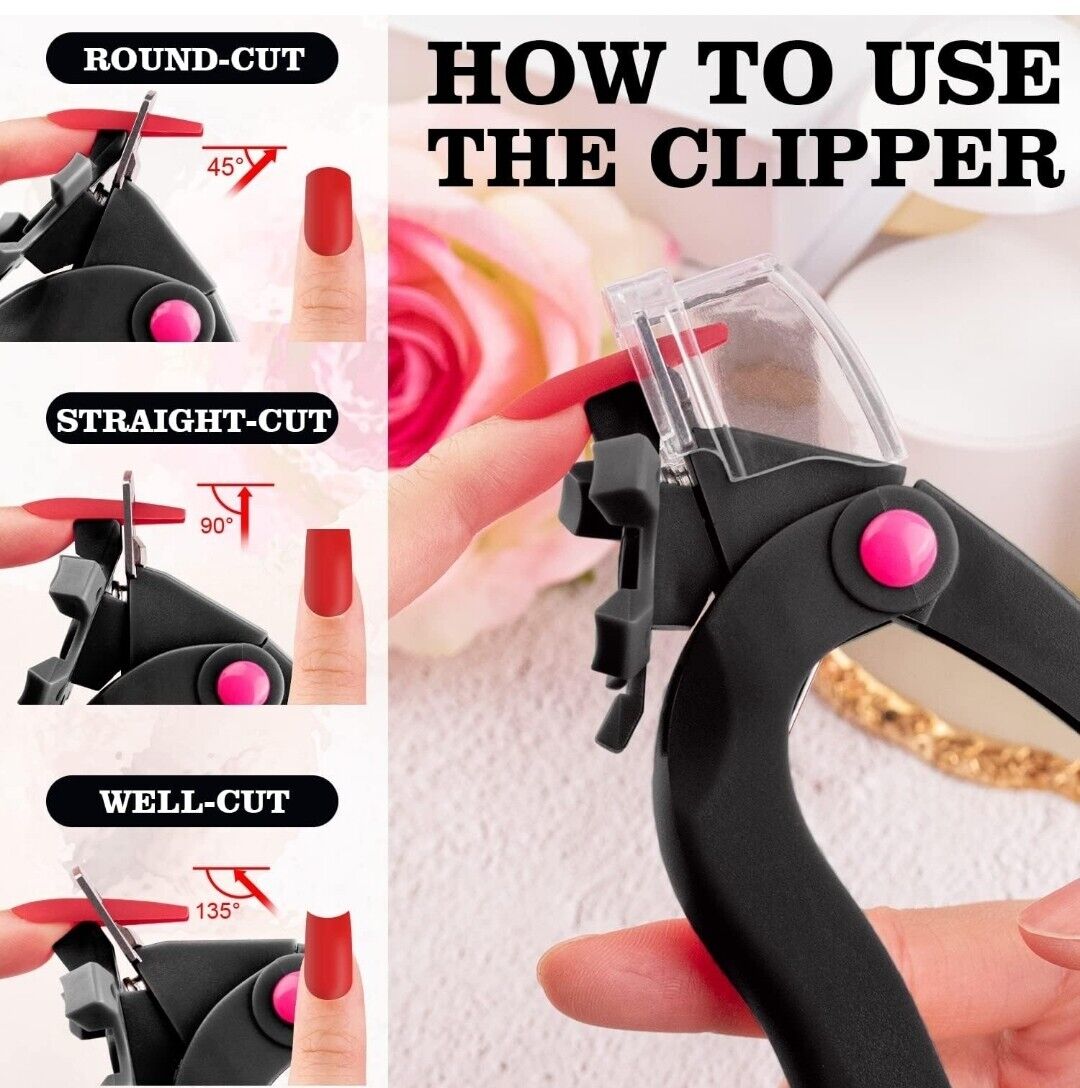 Adjustable Acrylic Nail Clippers with Sizer, Catcher and Length Measurement