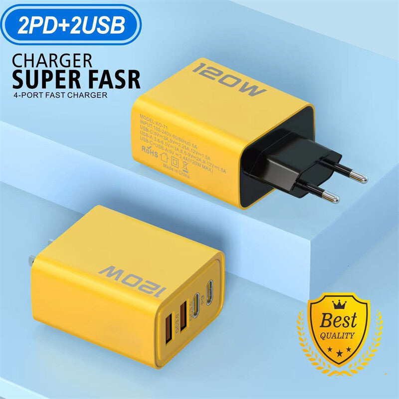 120W 4-Port USB C Fast Wall Charger Block All Cell Phone 16 15 13 11 X iPad lot