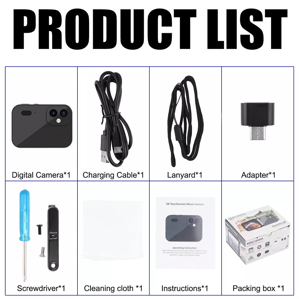 64MP 4K Digital Camera 16X 3 Lens Touch Screen Camera Music Player OTG 3600mAh