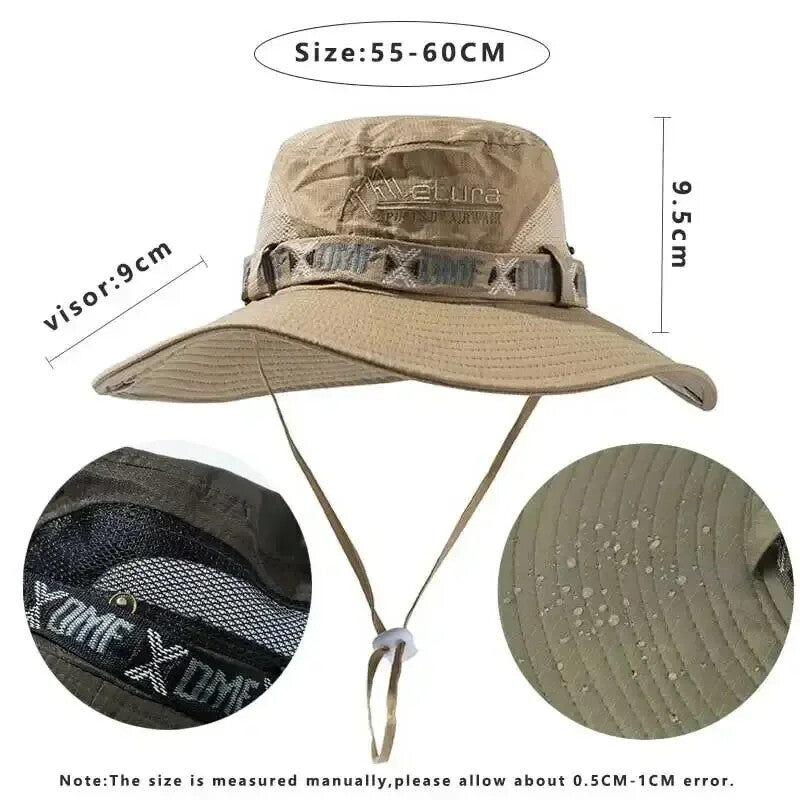 Summer Men Bucket Hat Outdoor UV Protection Wide Brim Panama Safari Hunting