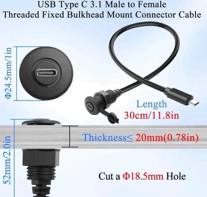 10Gbps USB C 3.1 Threaded Fixed Short Cable Connector USB Type C 3.1 Male to ...