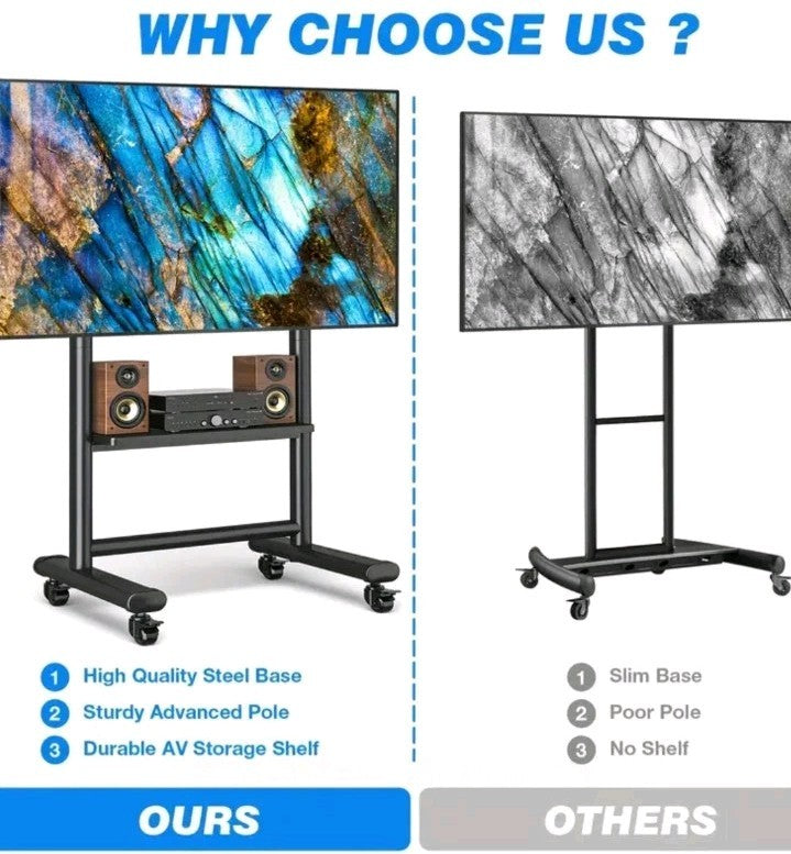 Heavy Duty Rolling TV Stand for 50-92 Inch Large TVs up to 200 lbs, Height Ad...