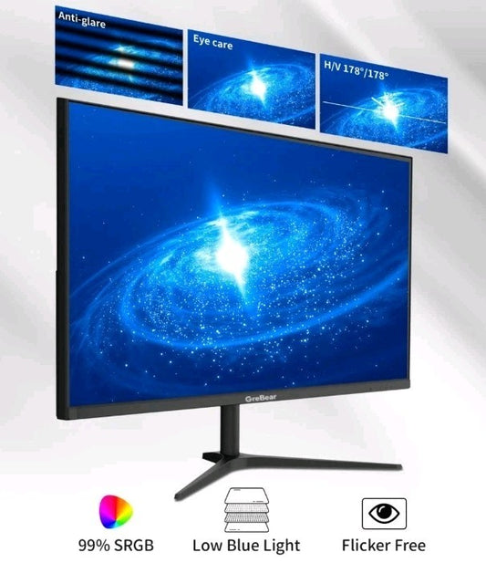 Grebear 27 Inch Monitor, Full HD 1080P 75Hz Computer Monitor, IPS Display, HDMi