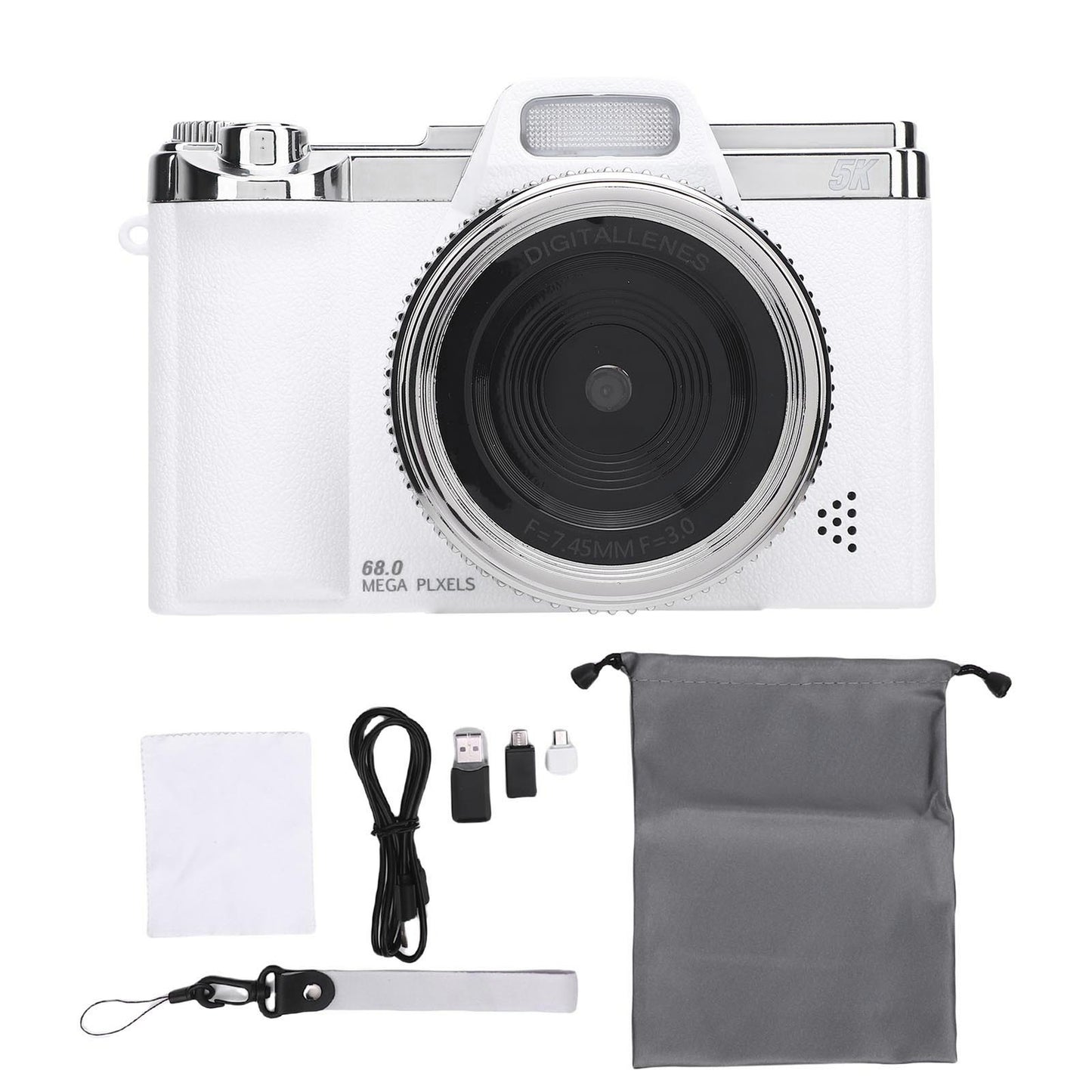Digital Camera 64MP Pixels 5K HD 16x Zoom AF Autofocus Retro Compact Vlog Kit