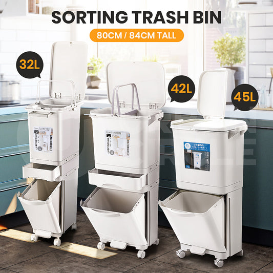 Furb New Kitchen Bin Waste Sorting Trash Bins Lid Garbage Recycling Dustbin Can