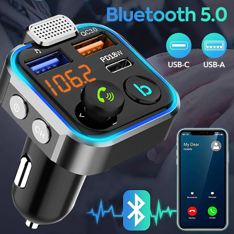 Bluetooth FM Transmitter Car Adapter QC3.0 PD USB Charger FM Radio Handsfree /