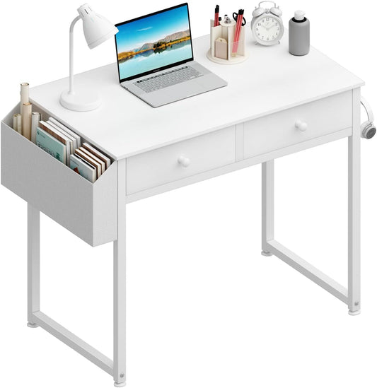 Small White Desk with Drawers - for Bedroom, 32 Inch Home Computer Desk