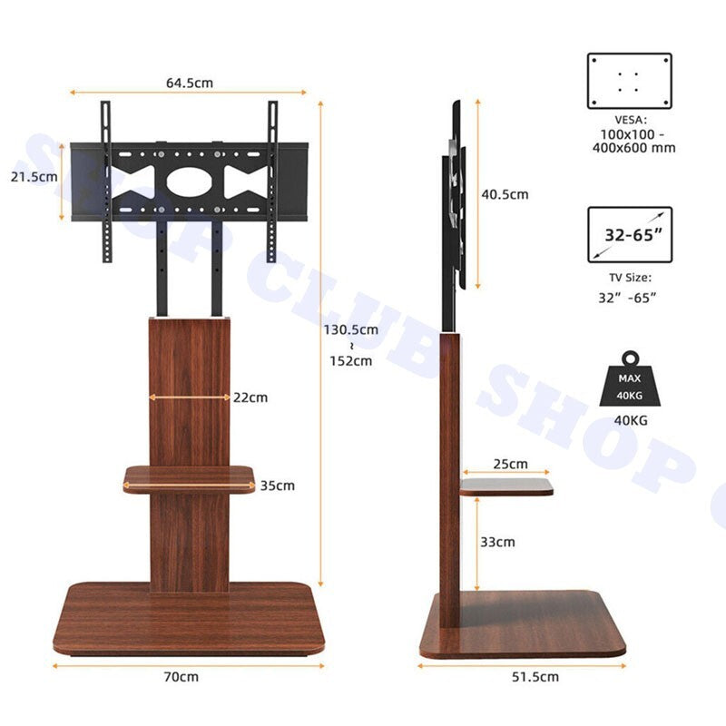 Heavy Duty TV Floor Stand 5-Levels Height Adjustable TV Mount Bracket Up To 65"