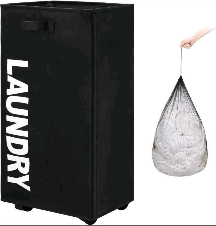 29" X-Large Rolling Laundry Basket on Wheels with Removable Bag, Foldable Laundr