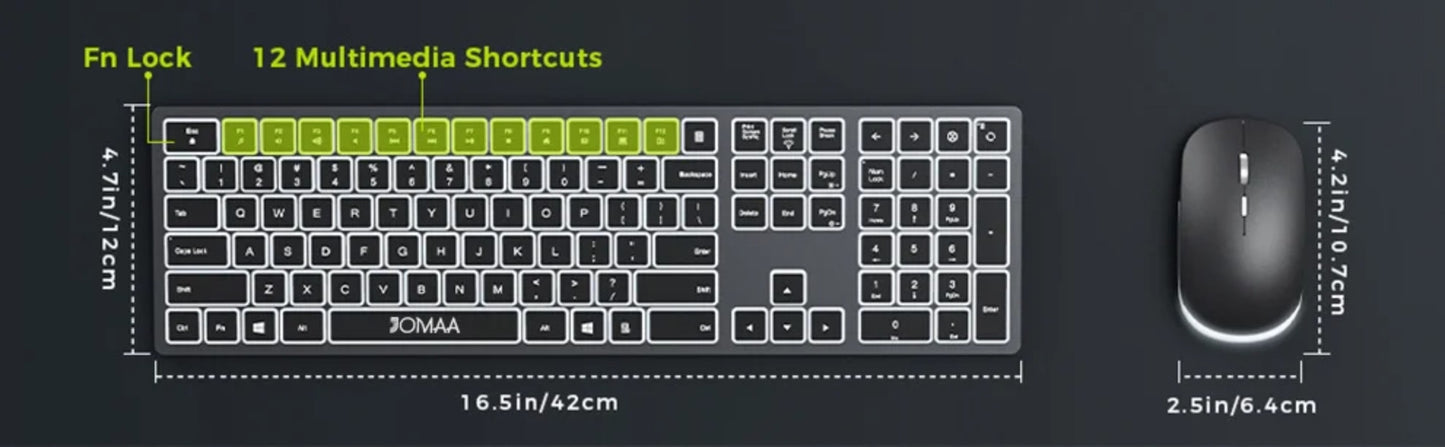Full-Size Backlight Wireless Keyboard and Mouse Combo Laptop PC USB Silent Click
