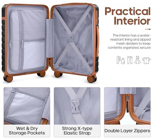 Luggage Sets 3 Piece, Carry On Luggage 20 Inch With Spinner Wheels,PC Black