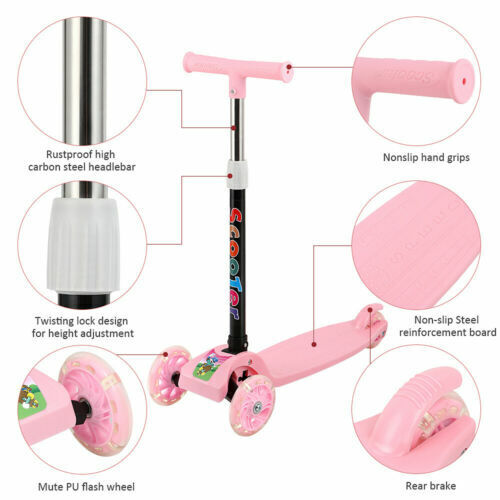 3 Wheel LED Kick Scooter Children Scooter Adjustable Handlebar Toddler Girls Boy