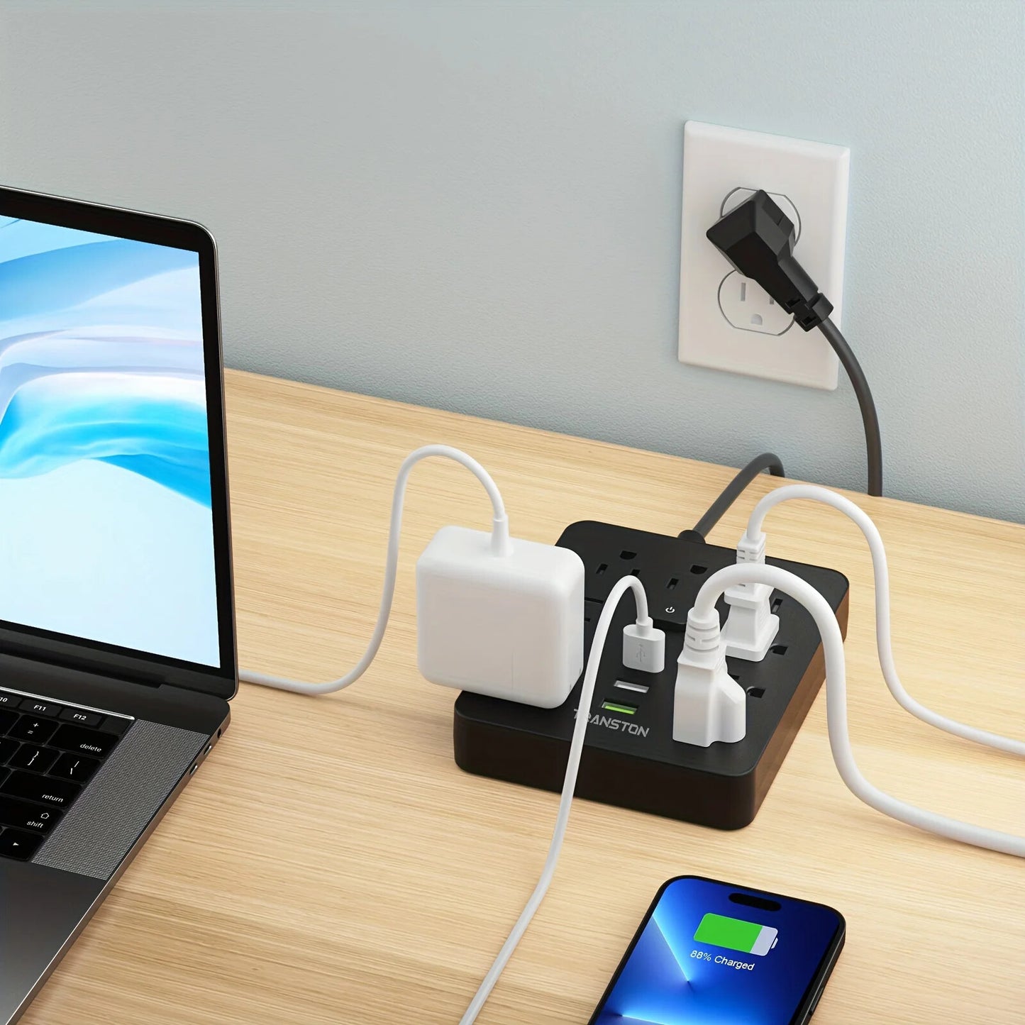Power Outlet with Surge Protector, 9 sockets 3 USB Ports, 10ft Extension Cord,