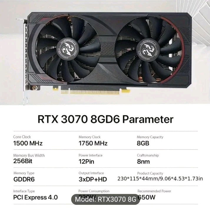 Peladn Gaming GPU Nvidia RTX 3070 8G Graphics Card GDDR6 Dual Fan
