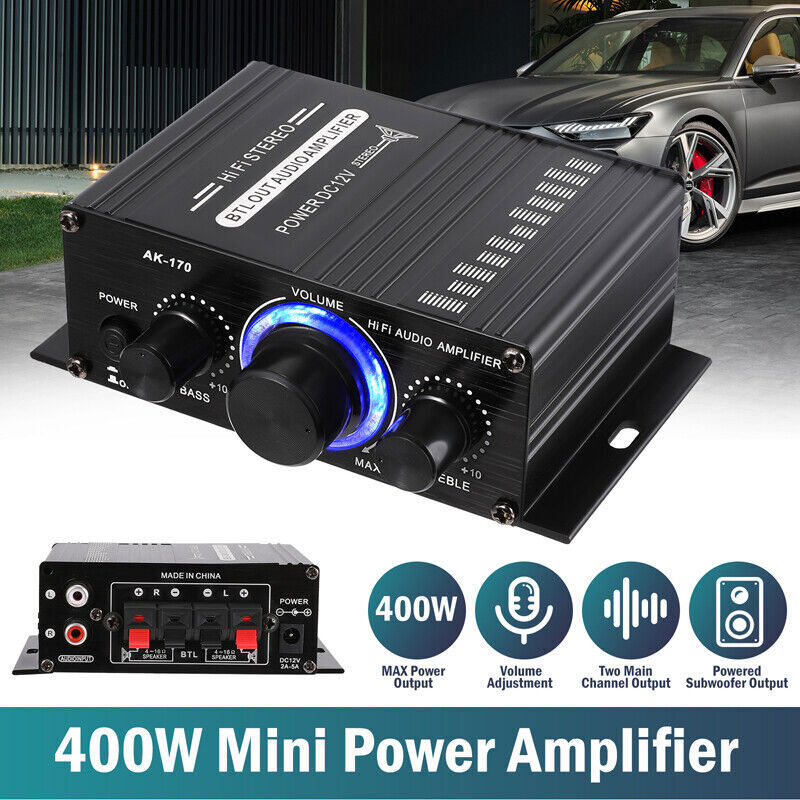 12V Car Household Stereo Mini Hi-Fi Amplifier 2 Channel Audio Power Amp 400W NEW