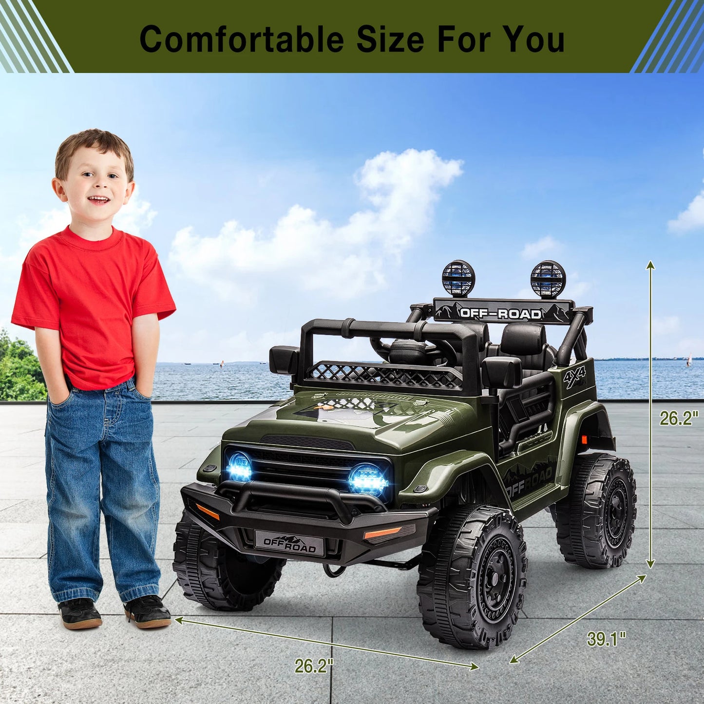 12V Kids Ride on Truck with Remote Control Spring Suspension Bluetooth Connectiv