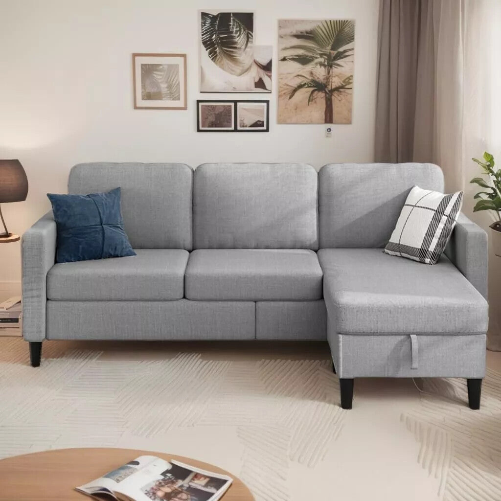 Small Sectional Sofa with Storage Ottoman,3 Seater L Shaped Sofa for Living Room