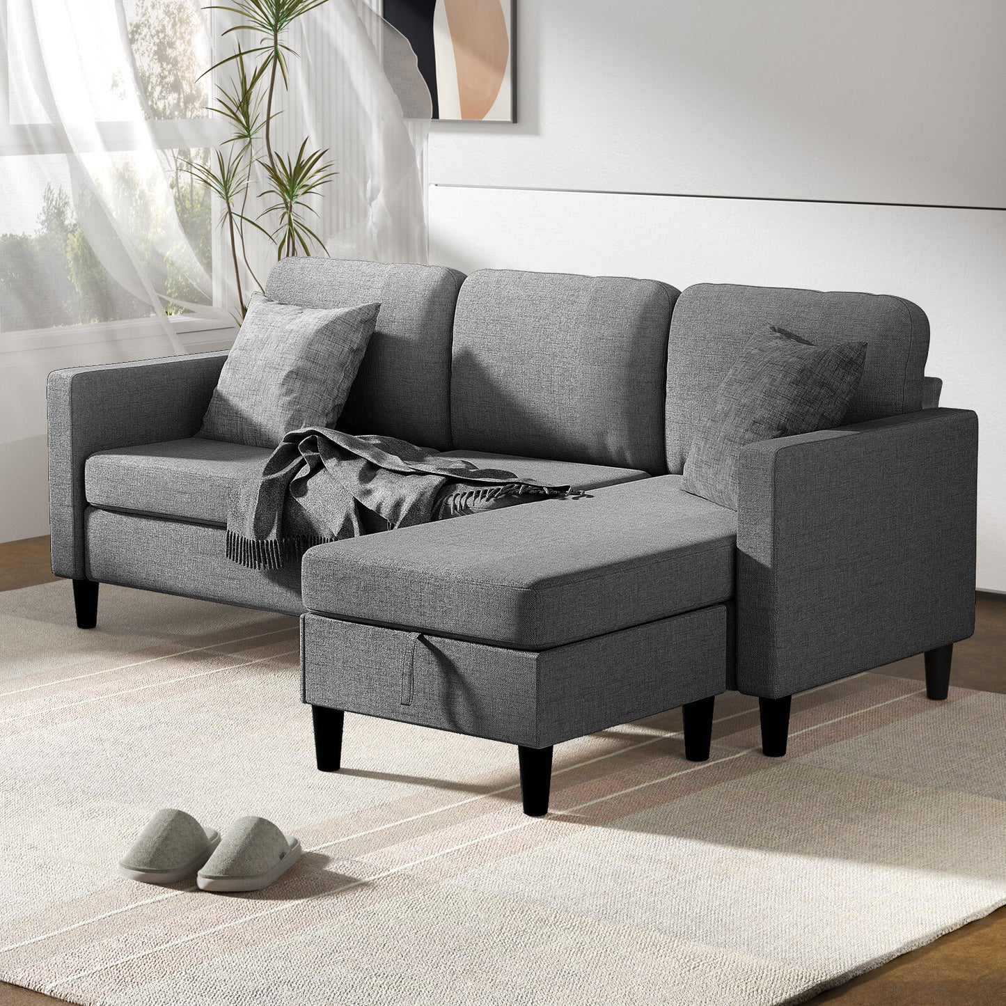 Small Sectional Sofa with Storage Ottoman,3 Seater L Shaped Sofa for Living Room