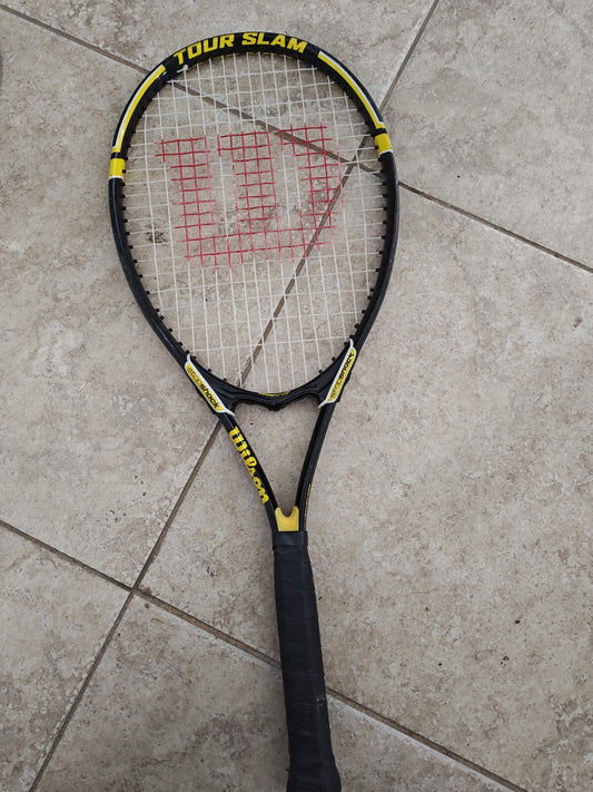 Tennis Racket Racquet White 4 3/8 Grip Yellow Black Frame
